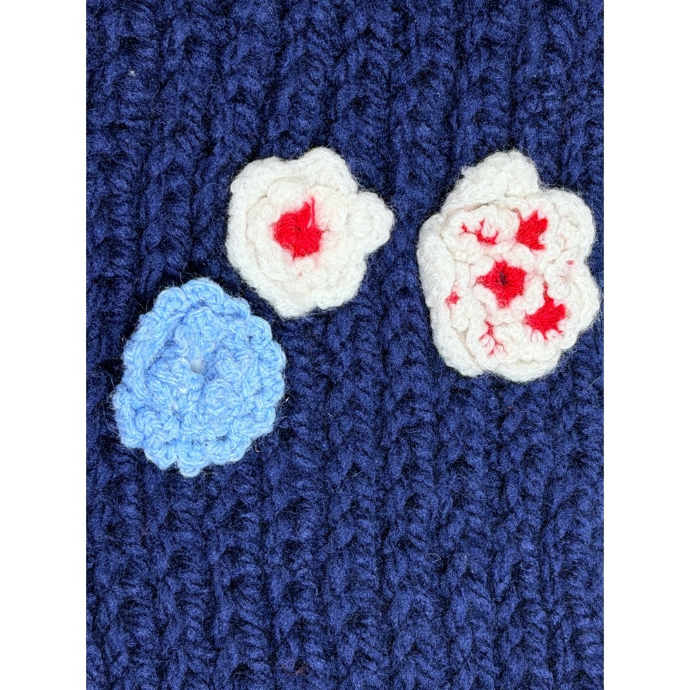 Handmade Knit Flower Neck Warmer Navy Blue Crochet Floral Cowl Scarf Kids